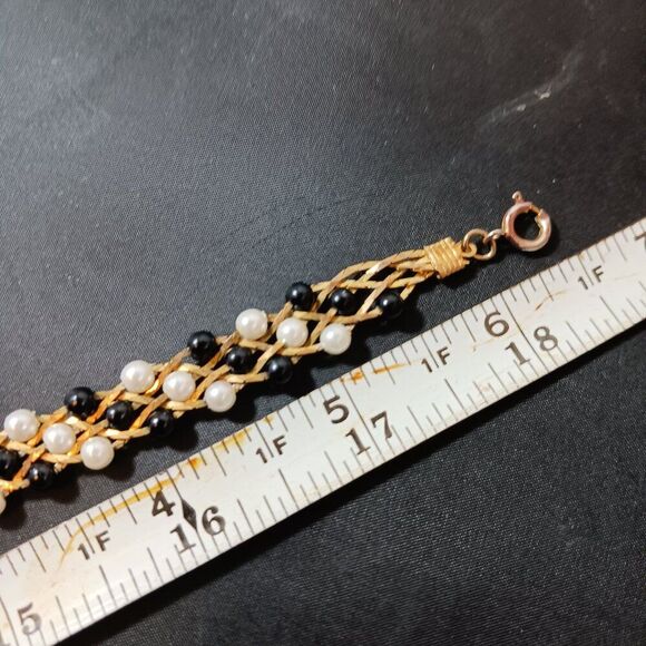 Vintage Exquisite Custom Handmade Woven Bead Gold Tone Choker Necklace - Picture 6 of 9